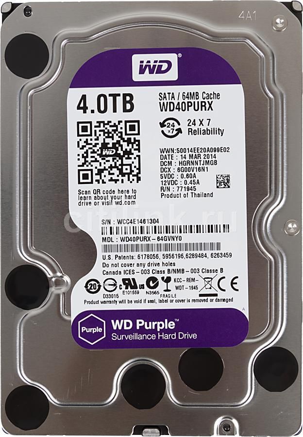 Жесткий диск SATA-3 4Tb WD Purple 5400rpm [WD43PURZ]