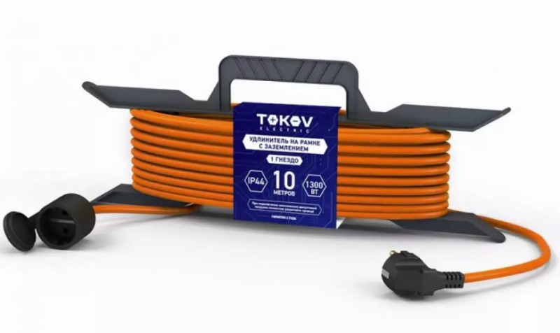 Удлинитель-шнур на рамке 1х10м с заземл. 6А IP44 3х0.75 с защ. крышкой TOKOV ELECTRIC TKE-SR10-075-Z