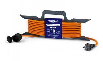 Удлинитель-шнур на рамке 1х10м без заземл. 6А IP44 2х0.75 с защ. крышкой TOKOV ELECTRIC TKE-SR10-075