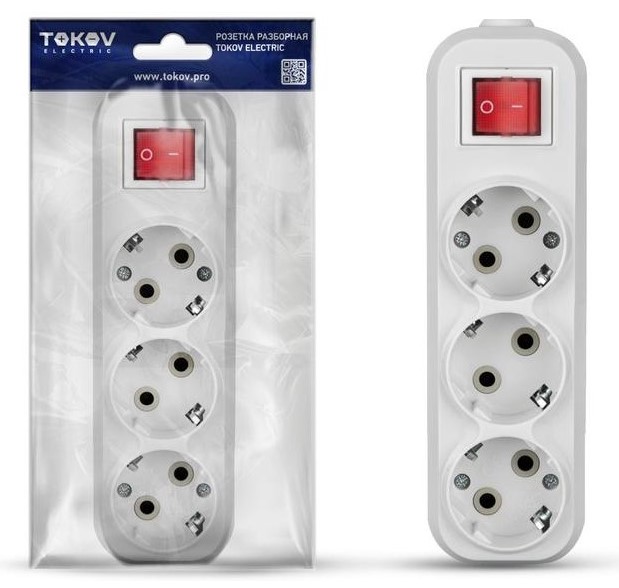 Колодка удлинителя 3-м 16А с заземл. с выкл. АБС-пластик бел. TOKOV ELECTRIC TKE-C01-KU3-ZV