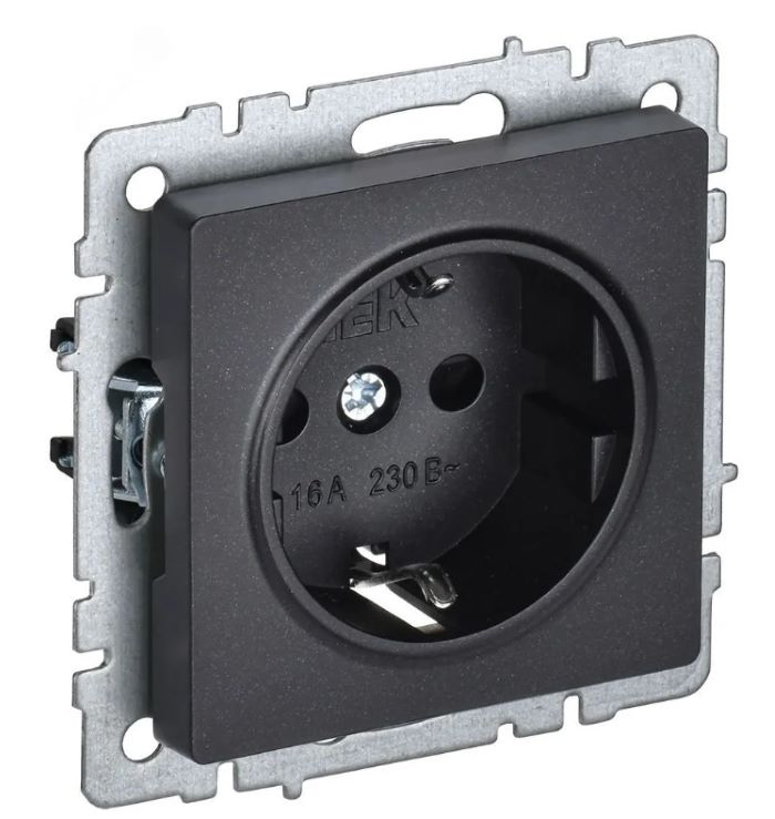 Розетка BRITE РС11-1-0-БрЧ 16А с заземл. без защ. шторки черн. IEK BR-R11-16-K02