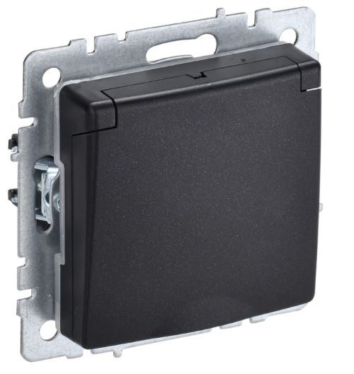 Розетка BRITE РСбш10-3-БрЧ 16А IP20 с заземл. защ. шторки с крышкой механизм черн. IEK BR-R16-16-K02