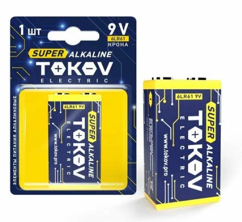 Элемент питания алкалиновый "крона" 6LR61 (блист.1шт) TOKOV ELECTRIC TKE-ALS-6LR61/B1