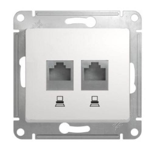 Glossa розетка RJ45+RJ45 2-местная, кат. 5Е, скрытой установки, механизм, белый (GSL000185KK)