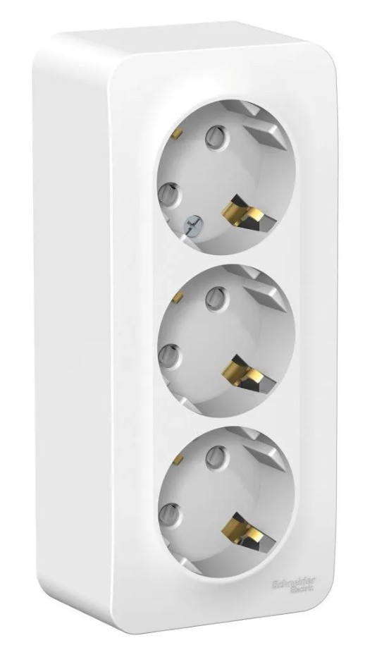 BLANCA розетка 3-местная с заземлением со шторками, открытой установки, белый (BLNRA011311)